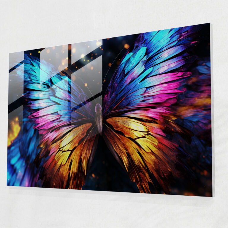Vibrant Wings Glass Print - Dried Butterflies, Modern Art, Glass Print, Home Decoration