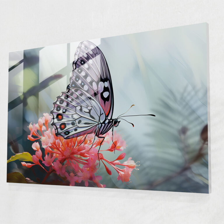 Nature's Beauty Glass Print - Dried Butterflies, Butterflies, Perched Butterfly, Delicate Flower Petal