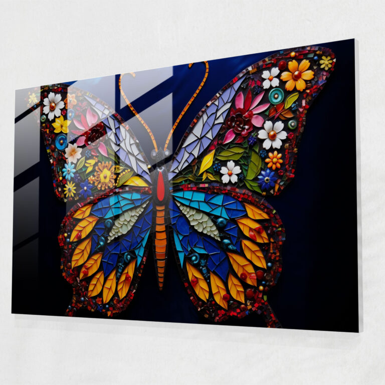Mosaic Butterfly Glass Wall Art - Dried Butterflies, Vibrancy, Wall Decoration, Home Decoration