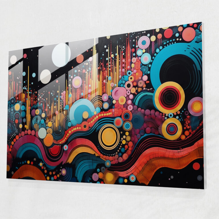 Geometric Planets Glass Wall Art - Earth, Vibrant Shapes, Glass Art, Modern Art