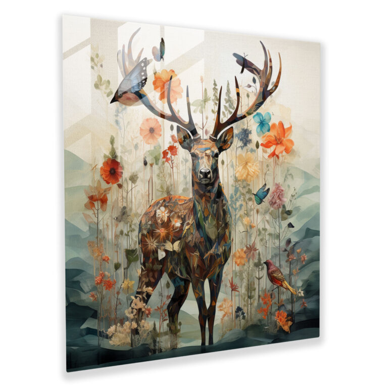Glass Wall Art: Nature Collage Elk - Elk, Elk, Collage, Glass Art
