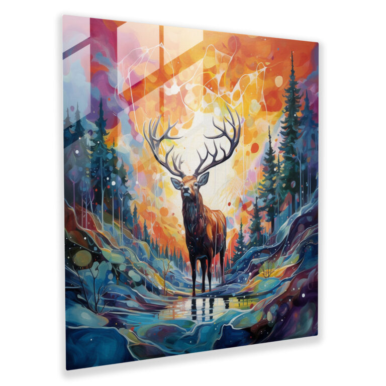 Elk Dreams Glass Print - Elk, Surreal Landscape, Ethereal Elements, Abstract Acrylic Painting
