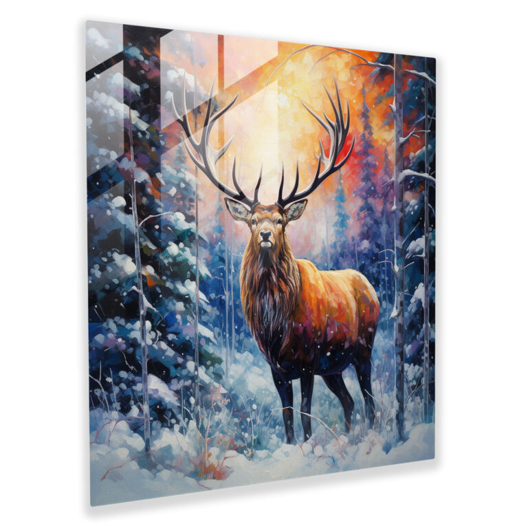 Elk In Winter Wonderland Glass Print - Elk, Glass Print, Elk, Glass Art