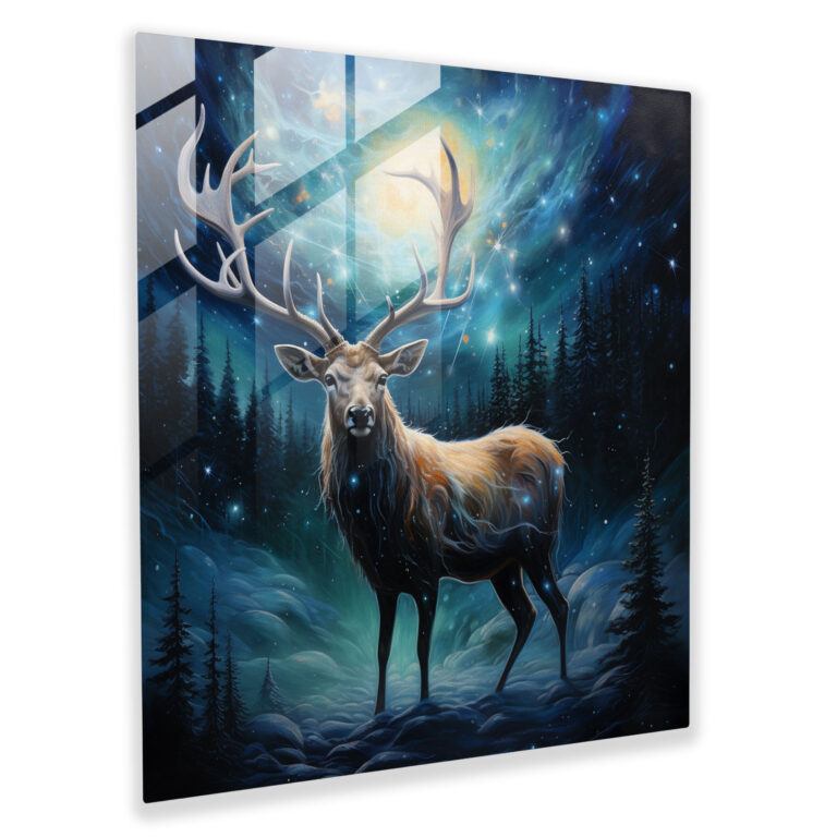 Starry Antlers Elk Glass Print - Elk, Wall Decoration, Home Decoration, Surreal