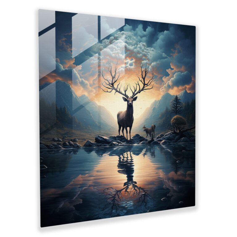 Surreal Elk Glass Print - Elk, Majestic, Glass Art, Home Decoration
