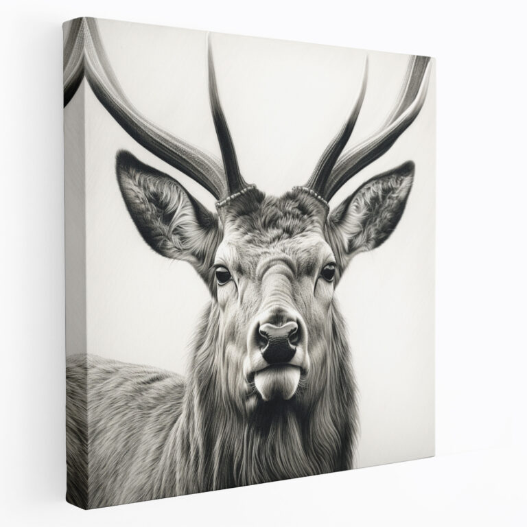 Elk Wall Art - Realistic Pencil Drawing Of An Elk's Face - Elk, Wall Decoration, Canvas Wall Art, Pencil Drawing