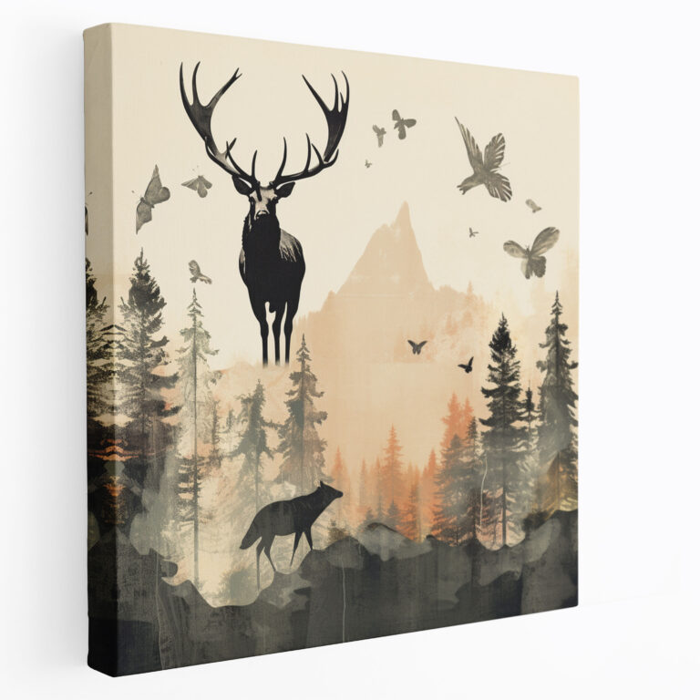Elk Wall Art - Creative Elk Silhouette Collage - Elk, Nature, Canvas, Silhouette