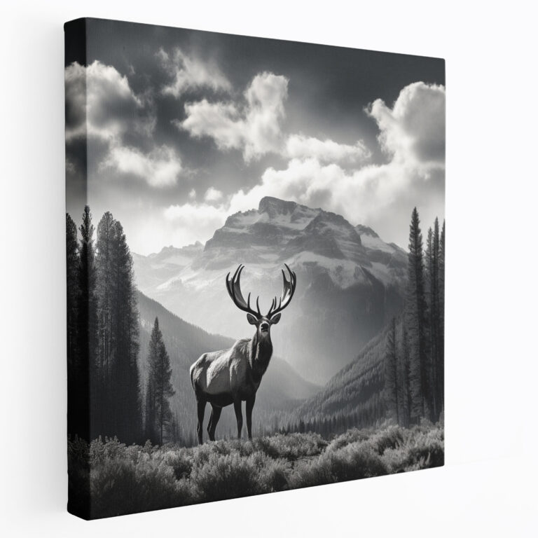 Elk Wall Art - Powerful Black And White Photograph Of Solitary Elk - Elk, Canvas Wall Art, Wall Art, Black And White
