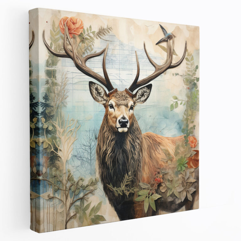 Elk Wall Art - Textured Mixed Media Collage Of Elk Illustrations - Elk, Wall Decoration, Wall Art, Canvas