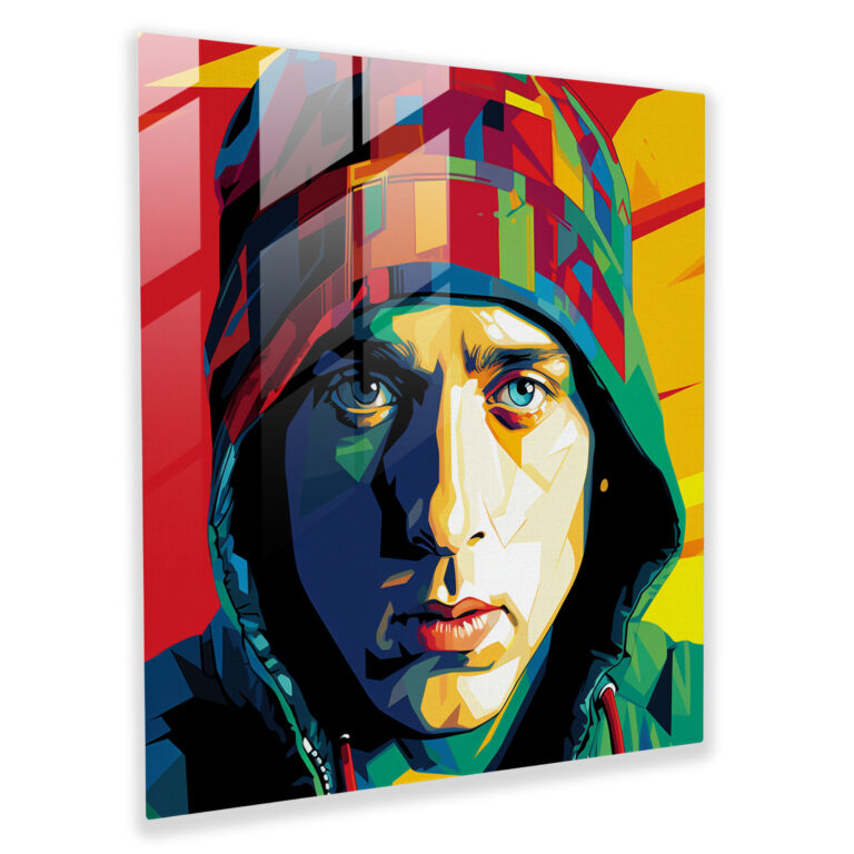 Eminem Wall Decoration - Eminem, Glass Print, Bold Colors, Pop Art-Inspired Design