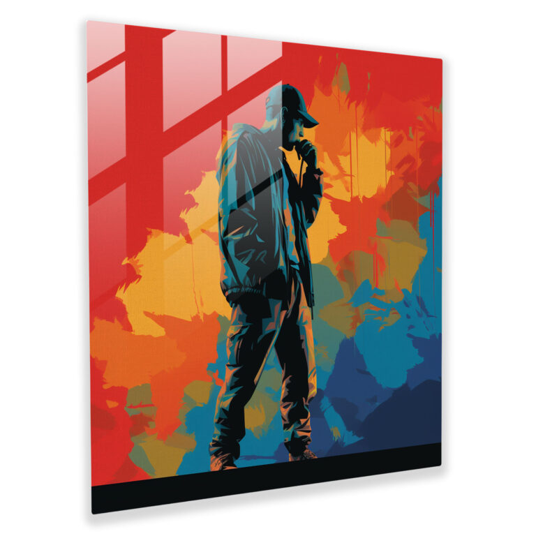 Eminem Glass Wall Art: Colorful Silhouette - Eminem, Colorful Background, Eminem, Glass Wall Art