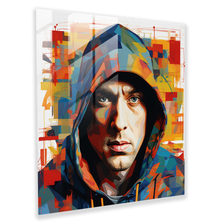 Eminem Glass Print: Abstract Fusion Of Art And Music - Eminem, Home Decoration, Modern Art, Abstract Patterns