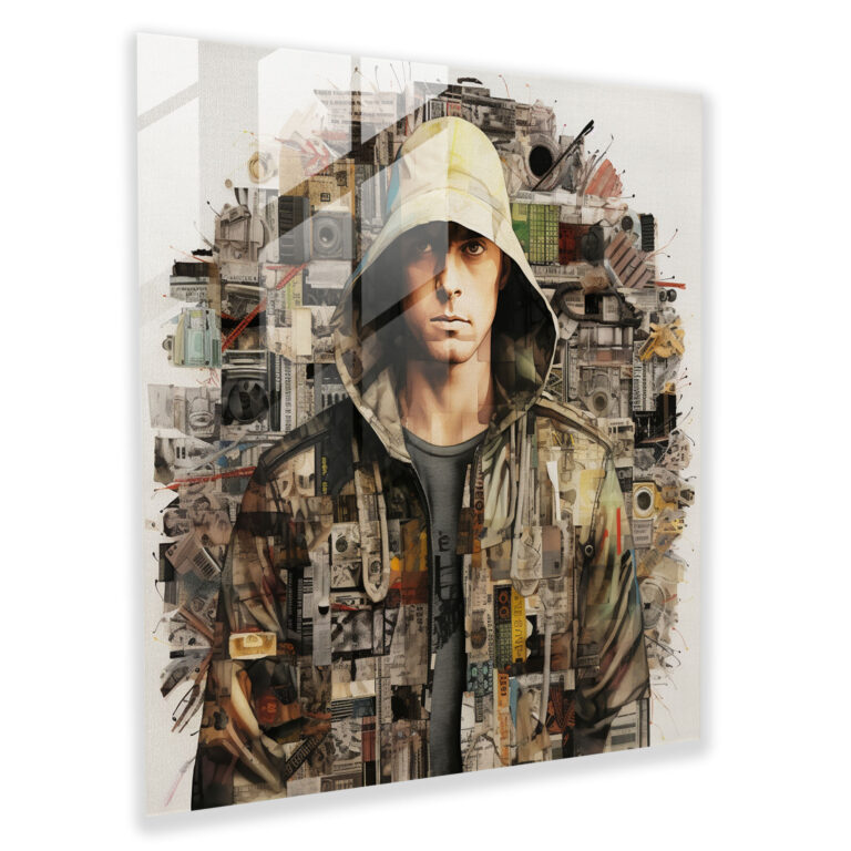 Eminem Glass Wall Art: Album Covers Collage - Eminem, Modern Art, Music, Home Decoration