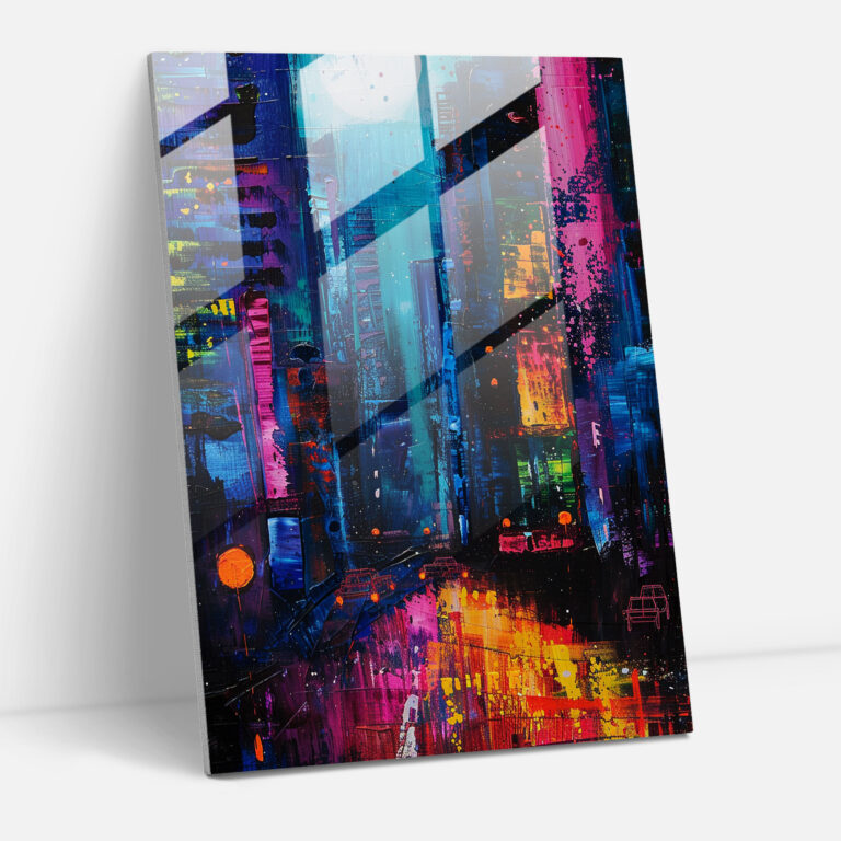 Expressionism Home Decoration: Vibrant Cityscape At Night - Expressionism, Modern Art, Home Decoration, Glass Print