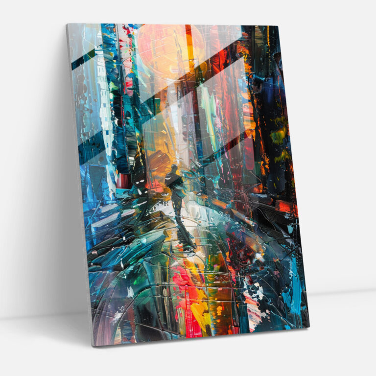 Expressionism Glass Art - Energetic Cityscape Figure - Expressionism, Glass Print, Expressionism Art Style, Modern Art