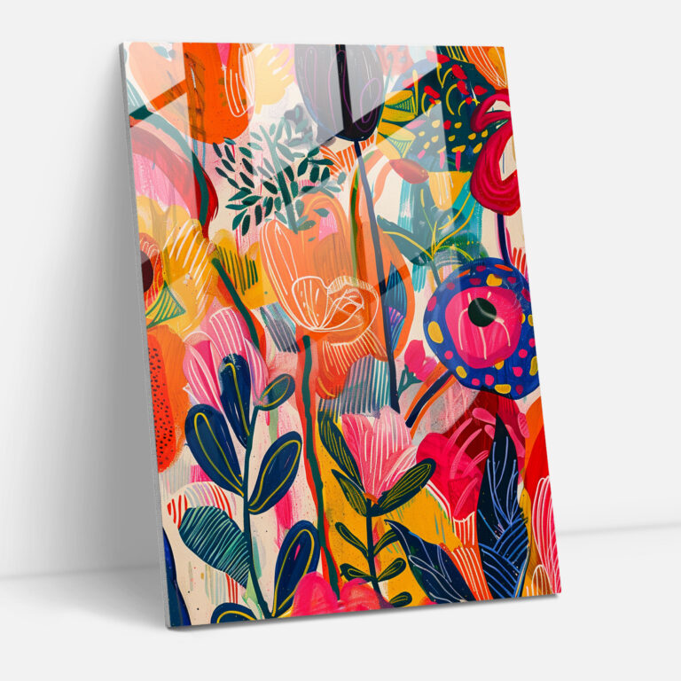 Expressionism Art Style Glass Print - Bold Floral Patterns Glass Wall Art - Expressionism, Bright Colors, Floral Patterns, Glass Print