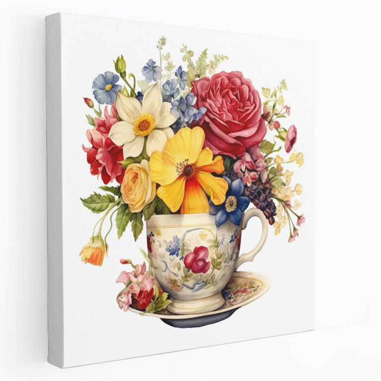 Bathroom Bliss Canvas Print - For Bathroom, Vintage Teacup, Wall Decoration, Canvas