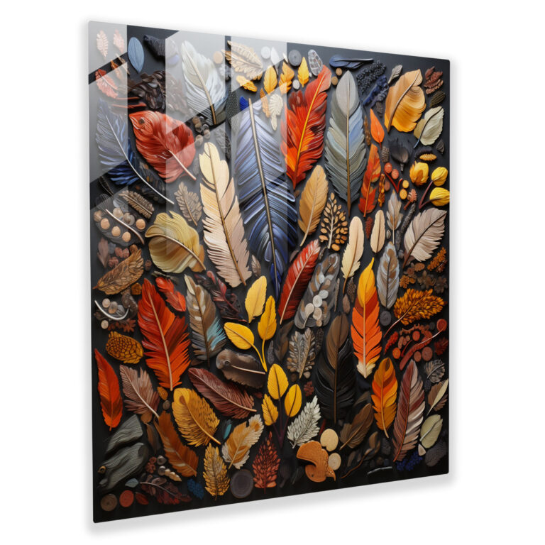 Feather Mosaic Glass Print - Feather, Feather, Collage Art, Glass Print