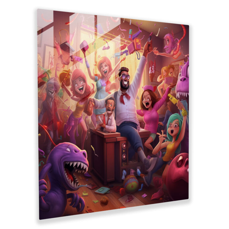 Funky Dance Party Glass Print - Funky, Glass Print, Quirky Characters, Glass Wall Art