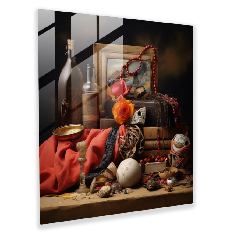 Symbolic Still Life Glass Print - Frida Kahlo Inspired - Frida Kahlo, Iconic Elements, Symbolic, Glass Print