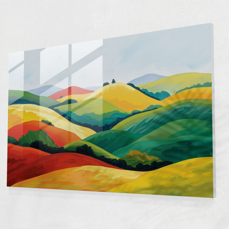 Fovism Glass Print: Vibrant Rolling Hills - Fovism, Glass Wall Art, Fovism Art Style, Wall Decoration