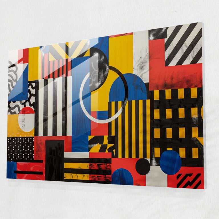 Fovism Glass Print: Geometric Primary Patterns - Fovism, Fovism Art Style, Modern Art, Glass Wall Art