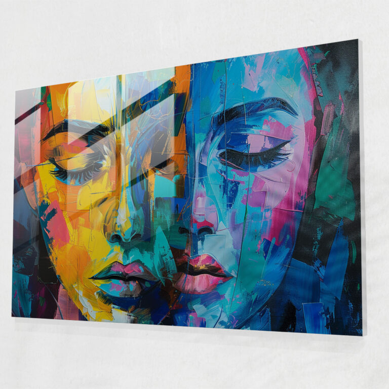 Fovism Glass Print: Vibrant Abstract Faces - Fovism, Wall Decoration, Modern Art, Glass Wall Art