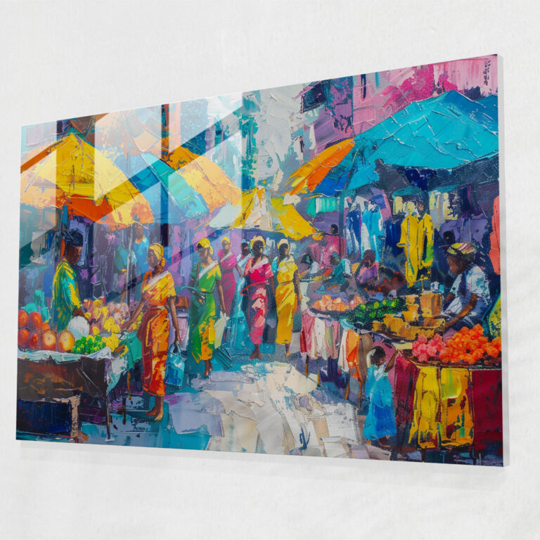 Fovism Glass Print: Street Market Vibrance - Fovism, Glass Print, Home Decoration, Wall Decoration