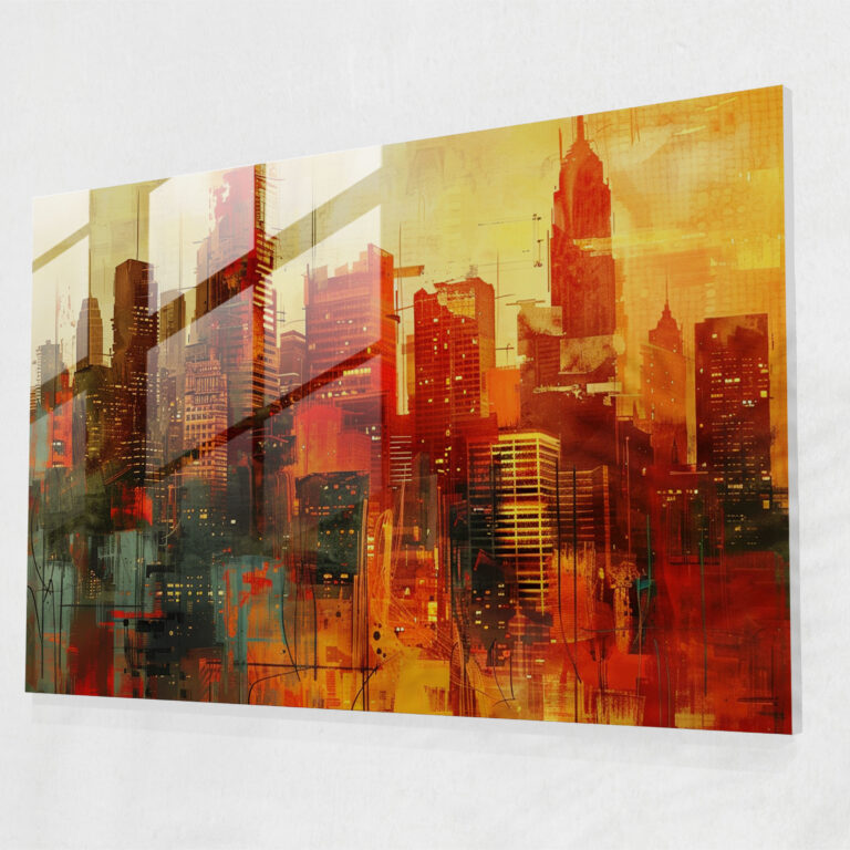 Fovism Glass Print: Warm Abstract Cityscape - Fovism, Fovism Art Style, Modern Art, Wall Decoration