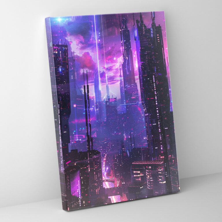 Glowing Cityscape Futurism Canvas Print - Futurism, Home Decoration, Canvas, Futurism Art Style
