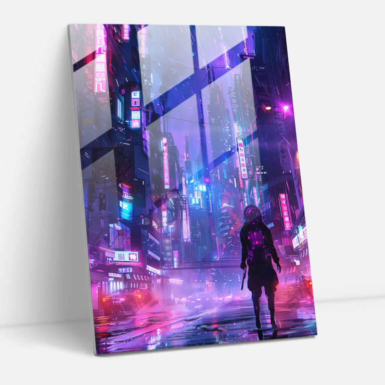 Futurism Art Style Glass Art - Futurism, Futuristic Robot, Neon-Lit, Futurism Art Style