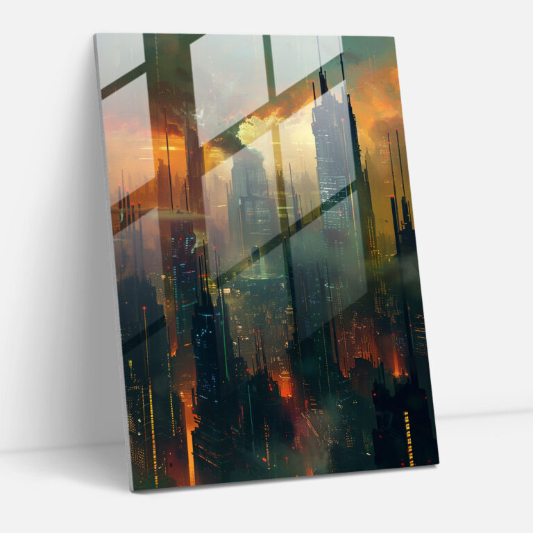Dystopian City Glass Wall Art - Futurism, Dystopian Future, Futurism Art Style, Glass Wall Art