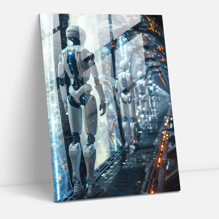 Futurism Wall Decoration - Robotic Figures In A Futuristic Setting - Futurism, Futurism Art Style, Wall Decoration, Glass Print