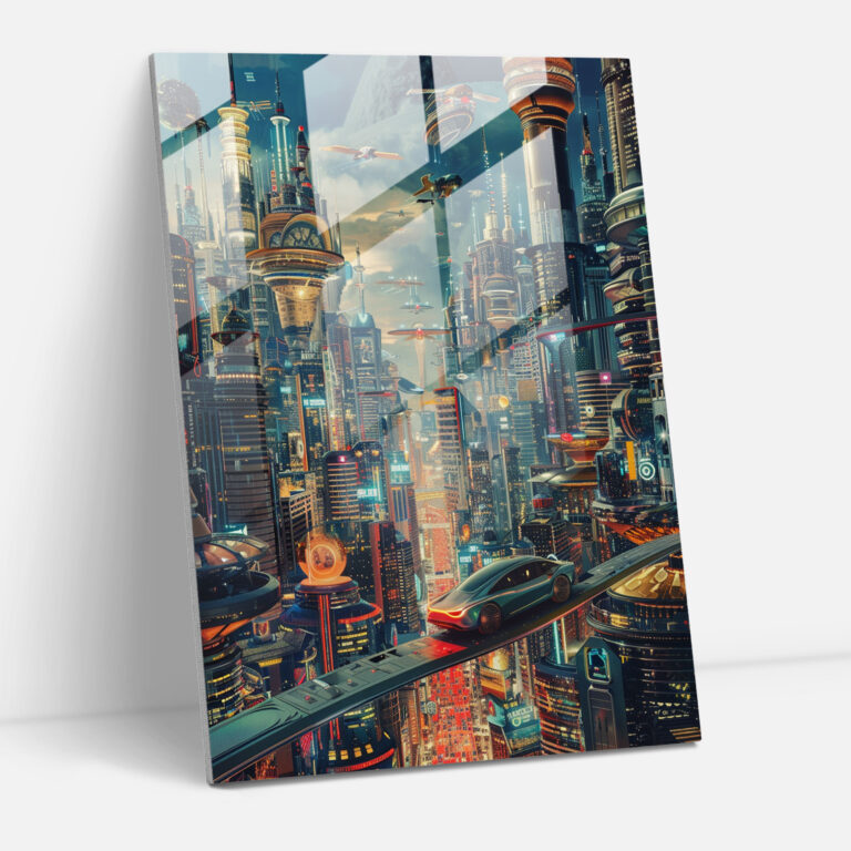 Futurism Glass Wall Art - Futuristic Cityscape - Futurism, Futurism Art Style, Wall Decoration, Glass Wall Art