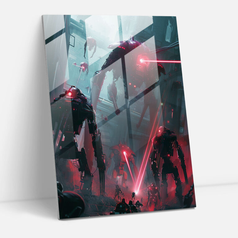 Futurism Home Decoration - Robotic Battle Scene - Futurism, Glass Print, Futurism Art Style, Modern Art