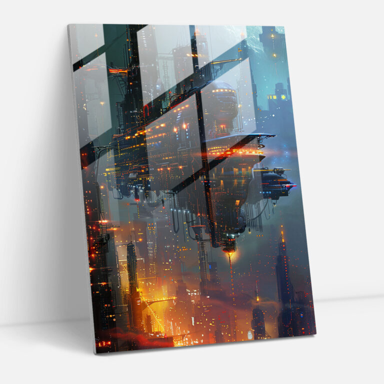 Futurism Home Decoration Glass Print - Futurism, Landscape, Floating Buildings, Home Decoration
