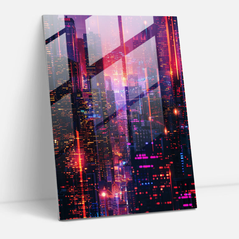 Futurism Home Decoration - Neon City - Futurism, Glass Print, Modern Art, Futurism Art Style