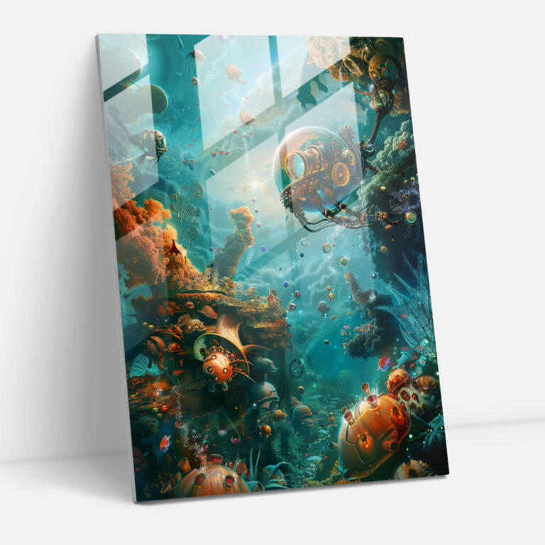 Modern Art Glass Print - Mechanical Sea Creatures - Futurism, Home Decoration, Modern Art, Futurism Art Style