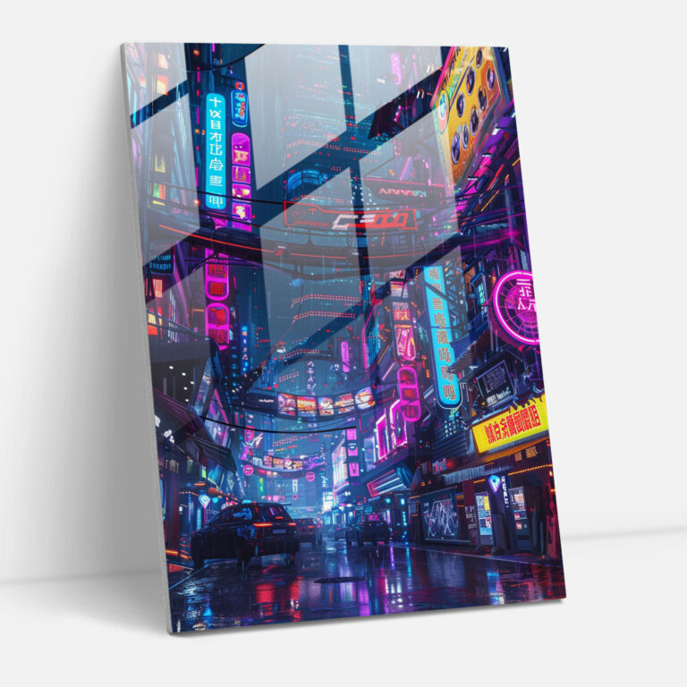 Glass Art - Cyberpunk Cityscape - Futurism, Glass Art, Home Decoration, Modern Art