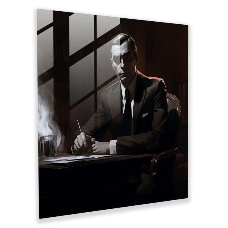 Godfather Glass Print - Godfather, Black And White Painting, Home Decoration, Wall Decoration