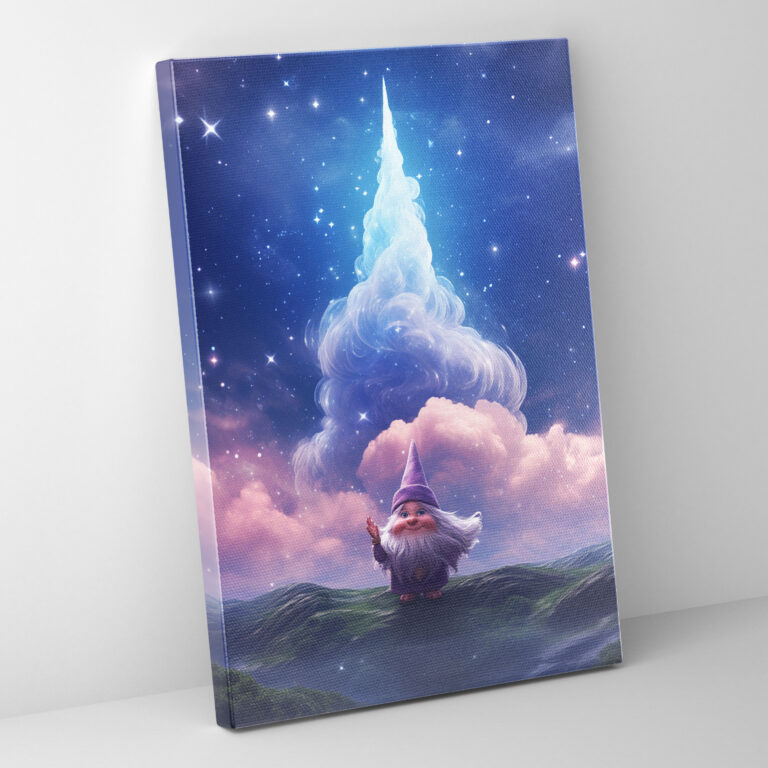 Gnome Canvas Print - Surreal Digital Artwork - Gnome, Canvas, Canvas Print, Clouds And Stars