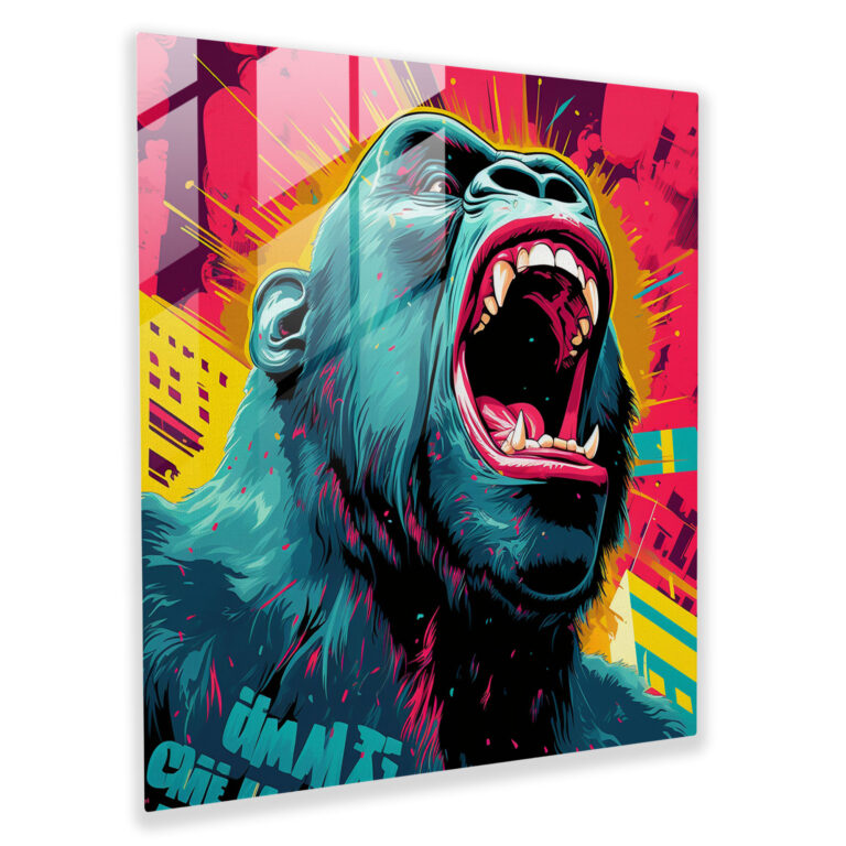 Gorilla Pop Art Glass Print - Gorilla, Pop Art Style, Modern Art, Wall Decoration