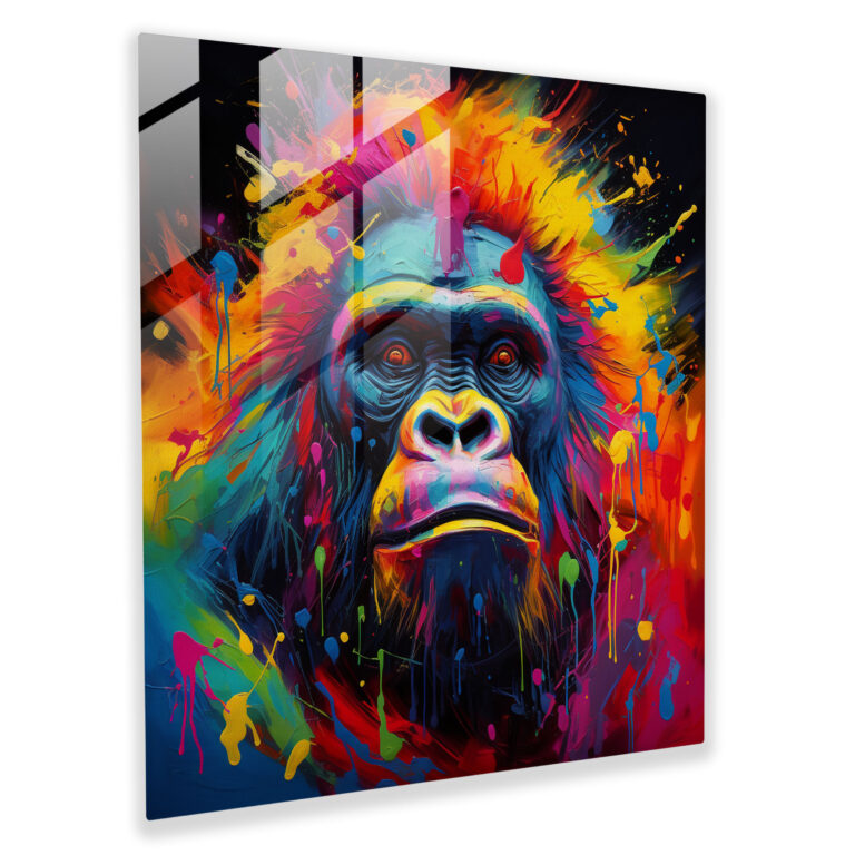 Gorilla Abstract Glass Print - Gorilla, Home Decoration, Flowing Shapes, Modern Art