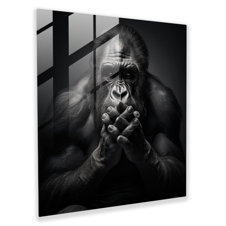 Gorilla Black And White Glass Print - Gorilla, Elegant, Raw Essence, Modern Art