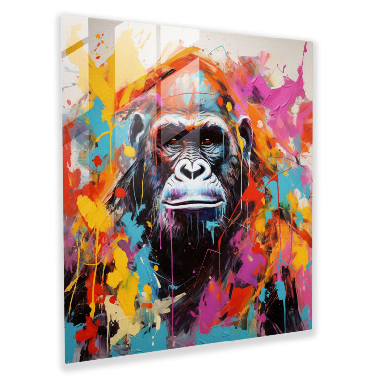 Gorilla Glass Print - Abstract Expressionist Modern Art - Gorilla, Vibrant Colors, Home Decoration, Glass Wall Art