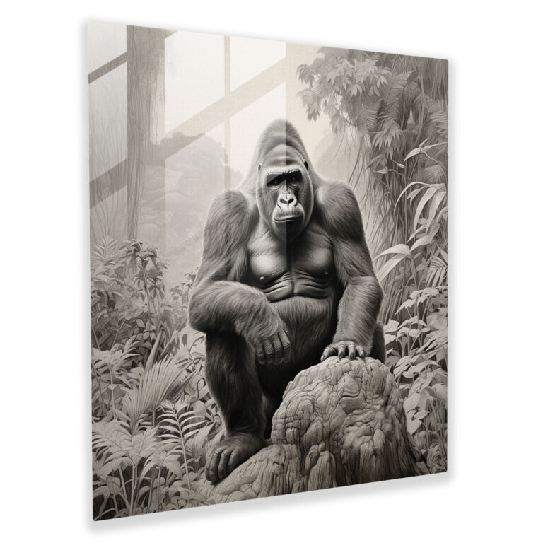 Gorilla Glass Print - Realistic Pencil Drawing - Gorilla, Glass Art, Glass Print, Gorilla