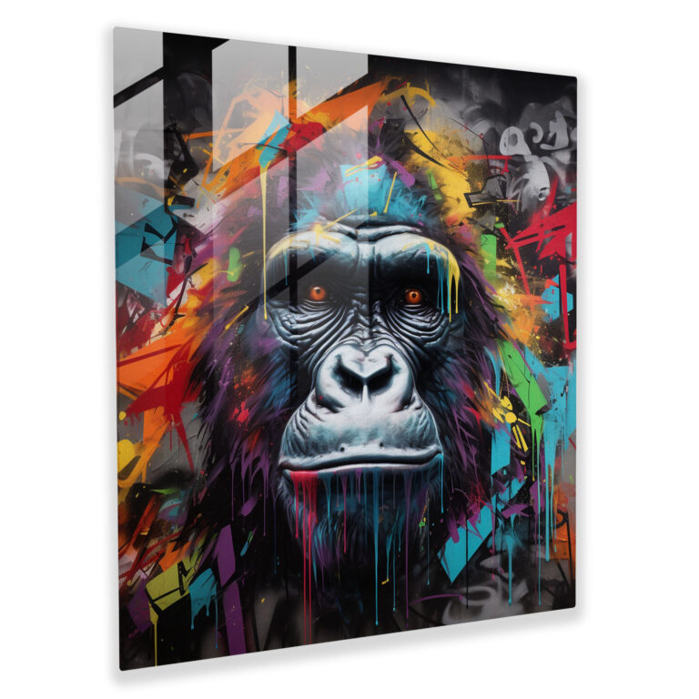 Gorilla Glass Print - Graffiti-Style Mural - Gorilla, Home Decoration, Glass Print, Street Art