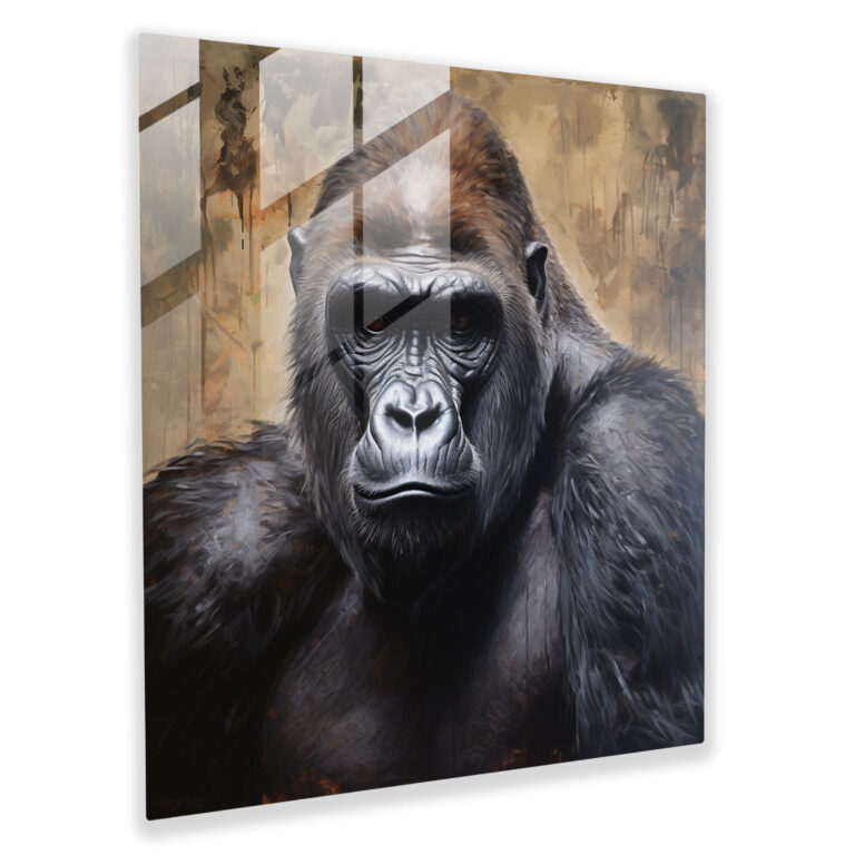 Gorilla Glass Print - Realistic Oil Painting - Gorilla, Modern Art, Detailed Portrait, Home Decoration
