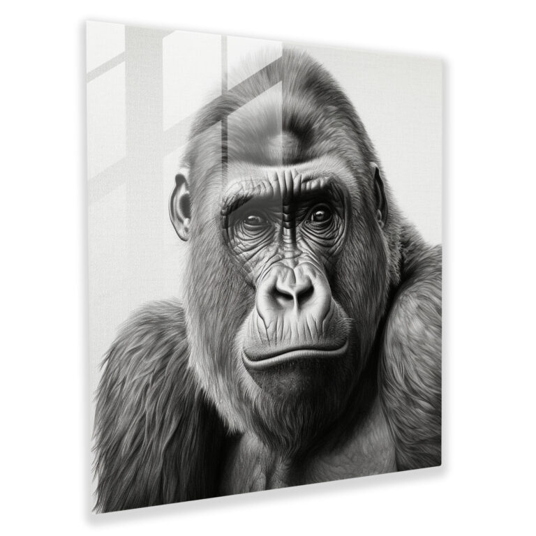 Gorilla Glass Wall Art - Gorilla, Home Decoration, Realistic Pencil Sketch, Intricate Details
