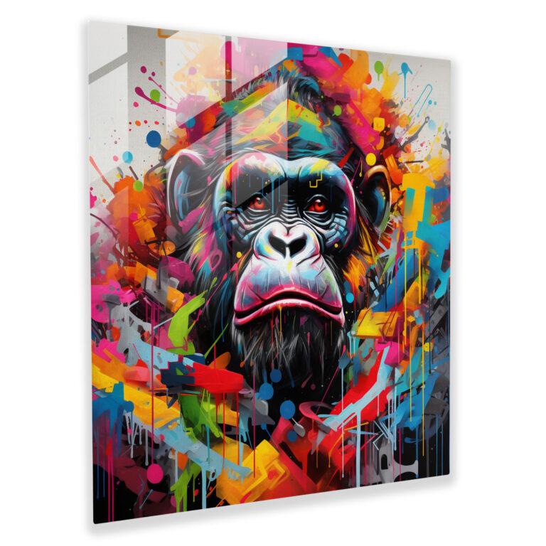 Gorilla Street Art Glass Print - Gorilla, Abstract Shapes, Urban Style, Glass Print